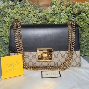 🤎 Gucci Padlock Shoulder Bag – GG Supreme & Black Leather 🤍
